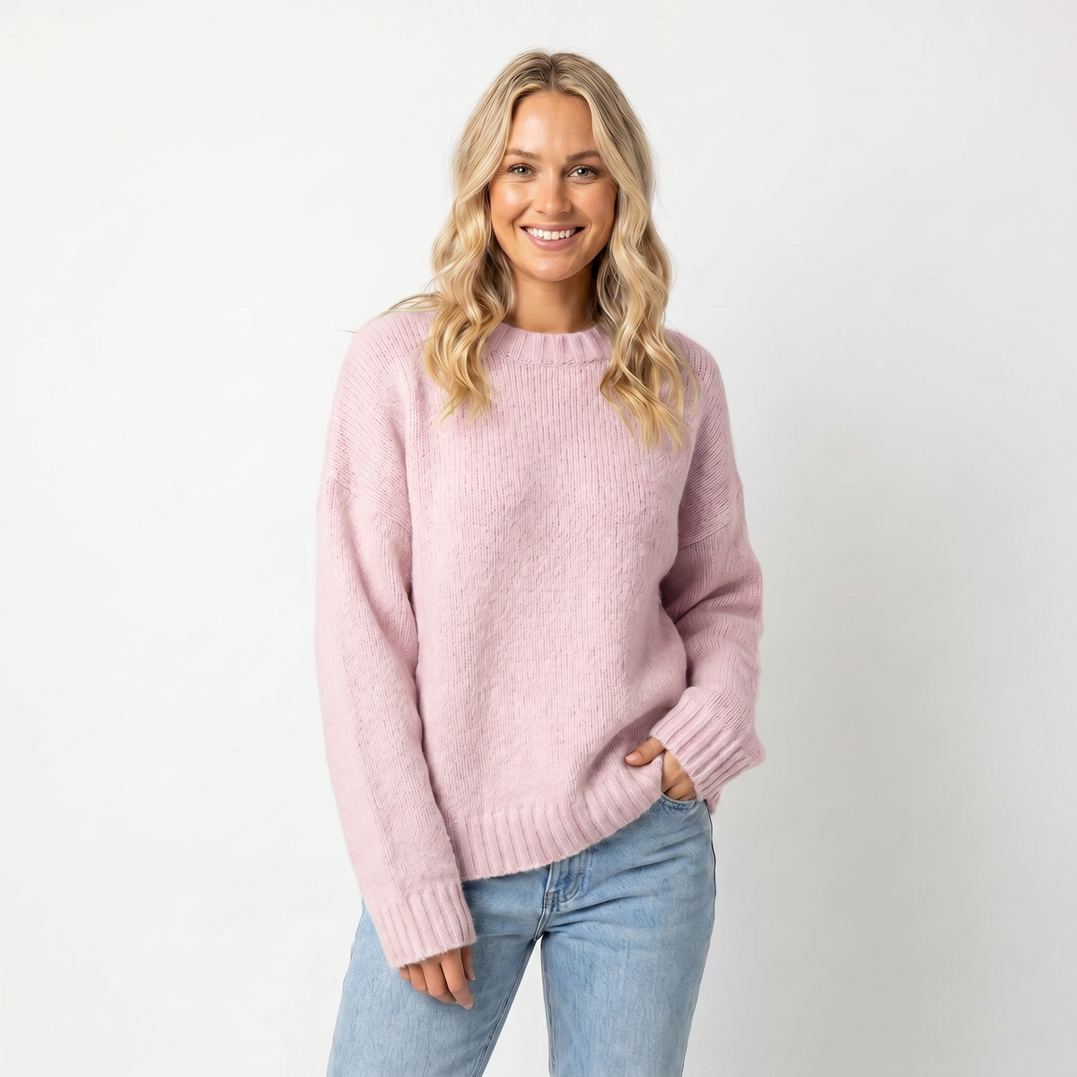 Women's Oversized Sweater Crew-Neck Ribbed Cuff Relaxed Knit Pullover Edenforth