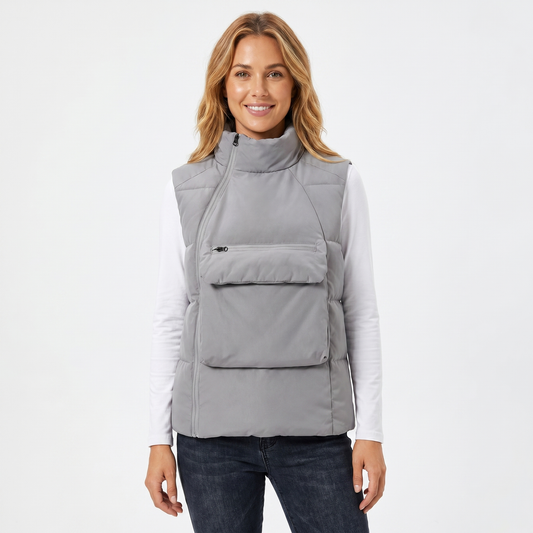 Women's Quilted Jacket Sleeveless Puffer Vest Stand Collar Zip Chest Pocket Edenforth