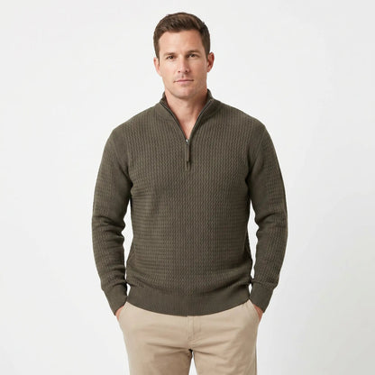 Men's Half-Zip Winter Sweater Textured Knit Ribbed Hem and Cuffs Edenforth