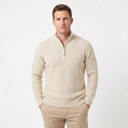 Men's Half-Zip Winter Sweater Textured Knit Ribbed Hem and Cuffs Edenforth