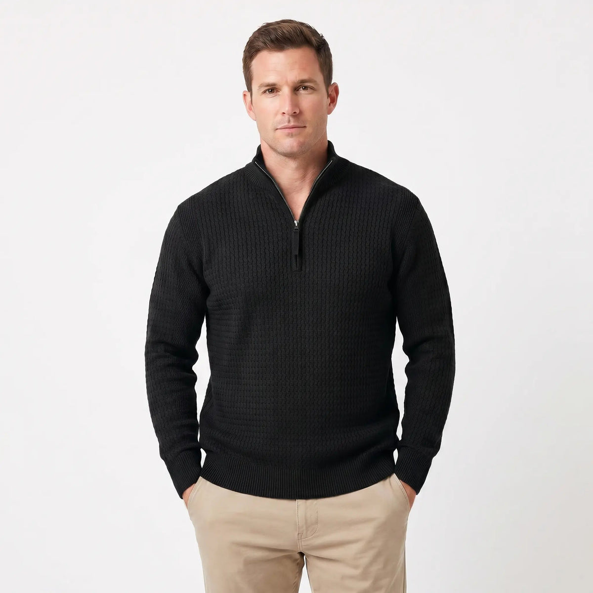 Men's Half-Zip Winter Sweater Textured Knit Ribbed Hem and Cuffs Edenforth