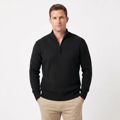 Men's Half-Zip Winter Sweater Textured Knit Ribbed Hem and Cuffs Edenforth