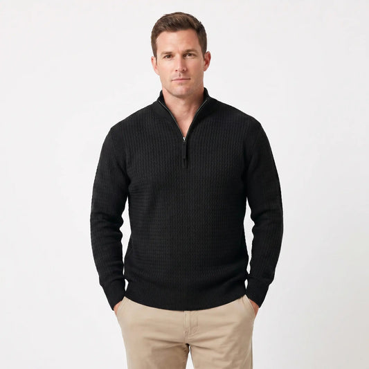 Men's Half-Zip Winter Sweater Textured Knit Ribbed Hem and Cuffs Edenforth