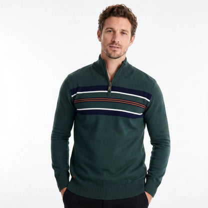 Men's Knit Quarter Zip Chest Stripe Ribbed Hem Winter Edenforth