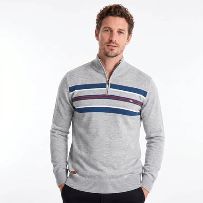 Men's Knit Quarter Zip Chest Stripe Ribbed Hem Winter Edenforth