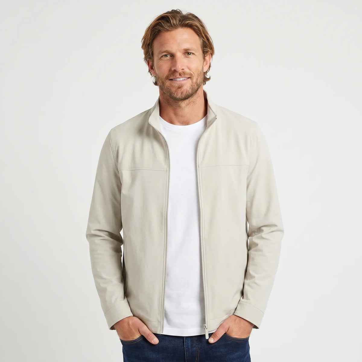 Men's Zip-Front Winter Jacket Stand Collar Minimal Panelling Edenforth