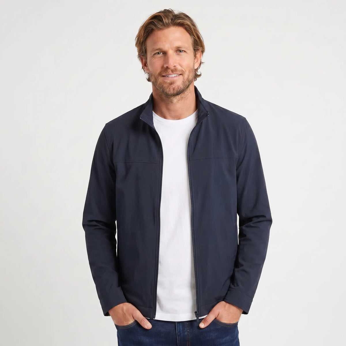 Men's Zip-Front Winter Jacket Stand Collar Minimal Panelling Edenforth