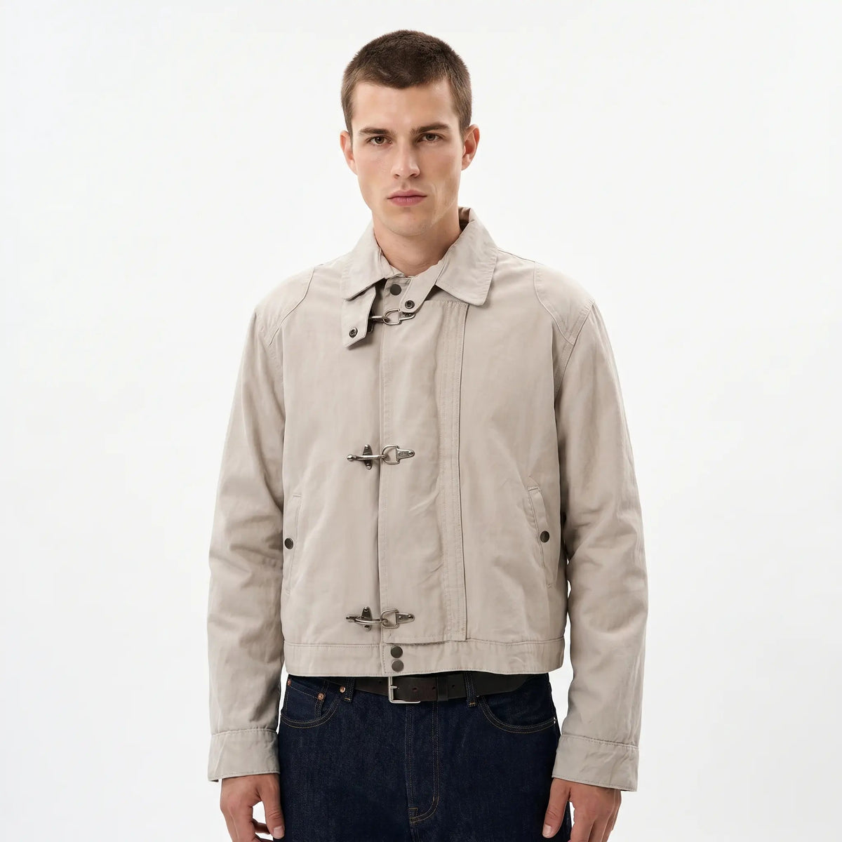 Men's Cotton Hook-Clasp Winter Jacket Zip-Up Collared Workwear Edenforth