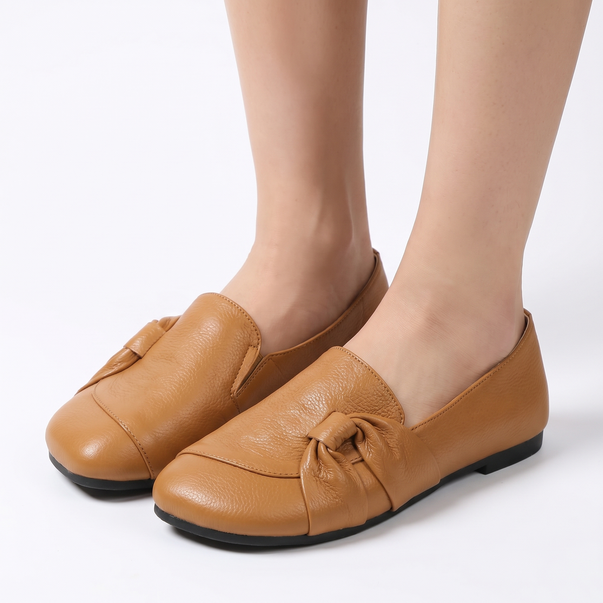Women's Orthopaedic Knot Detail Leather Loafers Slip-On Round Toe Shoes Edenforth