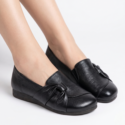 Women's Orthopaedic Knot Detail Leather Loafers Slip-On Round Toe Shoes Edenforth