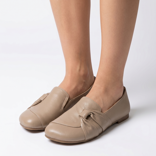 Women's Orthopaedic Knot Detail Leather Loafers Slip-On Round Toe Shoes Edenforth