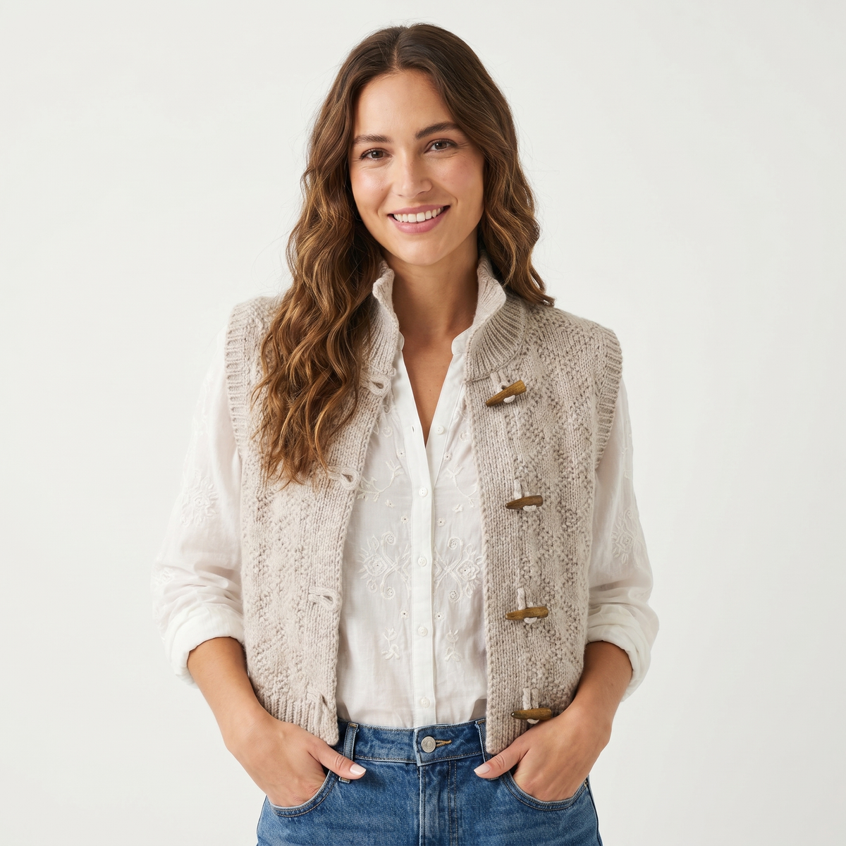 Women's Chunky Knit Sweater Vest Toggle Button Sleeveless Cardigan Edenforth