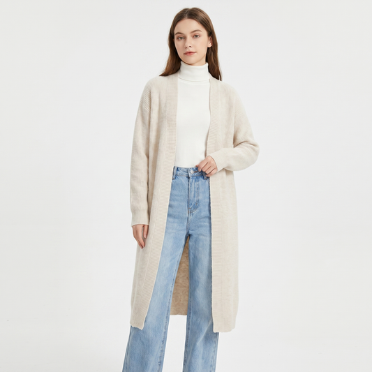 Women's Long Open-Front Cardigan Ribbed Trim Oversized Duster Knit Sweater Edenforth