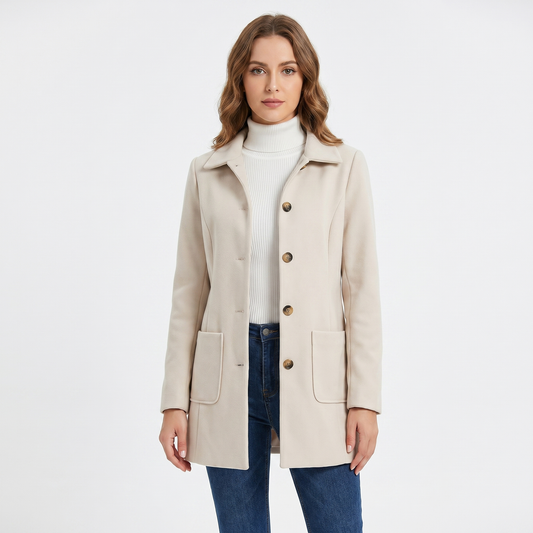 Women's Wool Blend Coat Single-Breasted Notch Collar Mid Length Jacket Edenforth