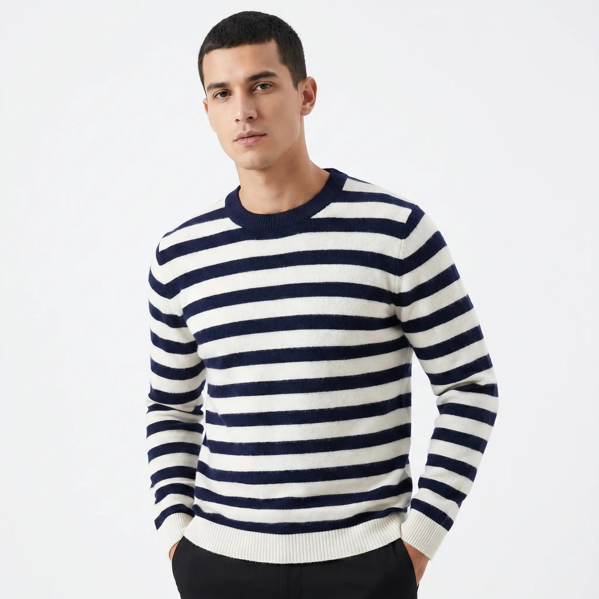 Men's Striped Knit Crew-Neck Breton Stripe Pullover Winter Sweater Edenforth