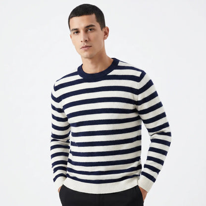 Men's Striped Knit Crew-Neck Breton Stripe Pullover Winter Sweater Edenforth