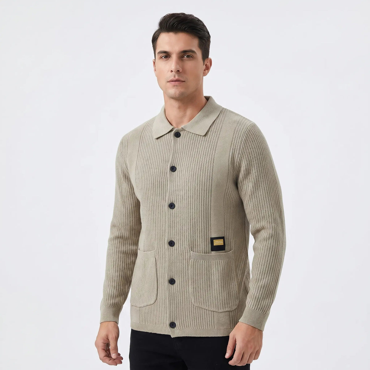 Men's Knit Cardigan Jacket Collared Button Front Textured Sweater Layer Edenforth