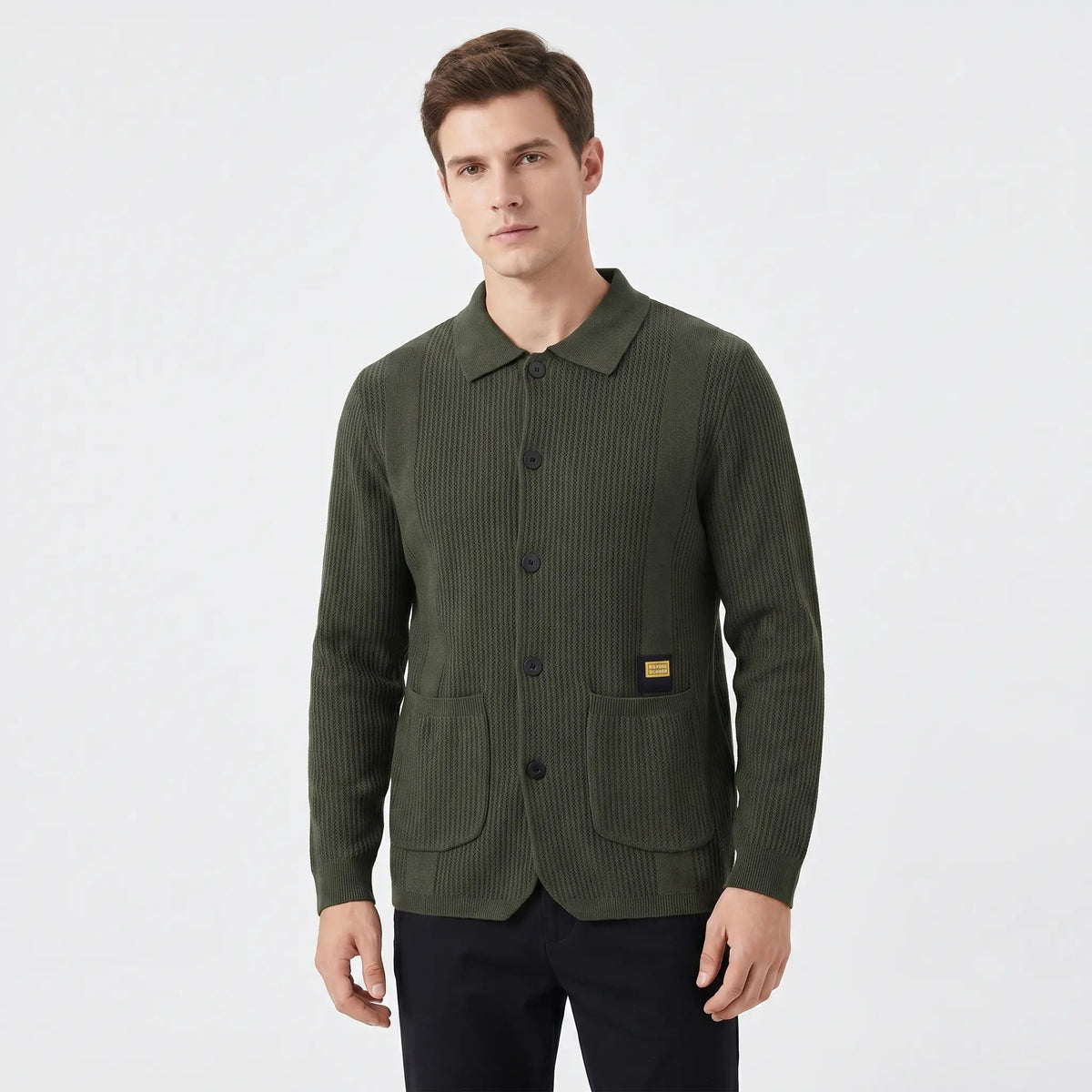 Men's Knit Cardigan Jacket Collared Button Front Textured Sweater Layer Edenforth