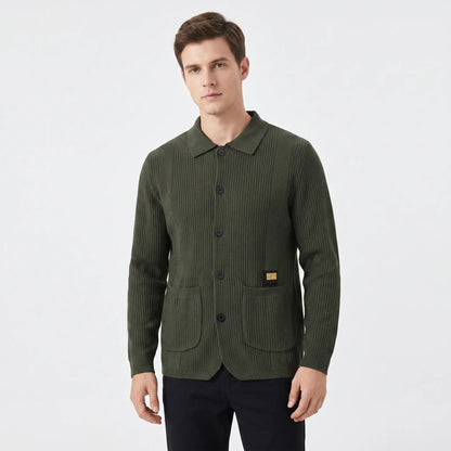 Men's Knit Cardigan Jacket Collared Button Front Textured Sweater Layer Edenforth