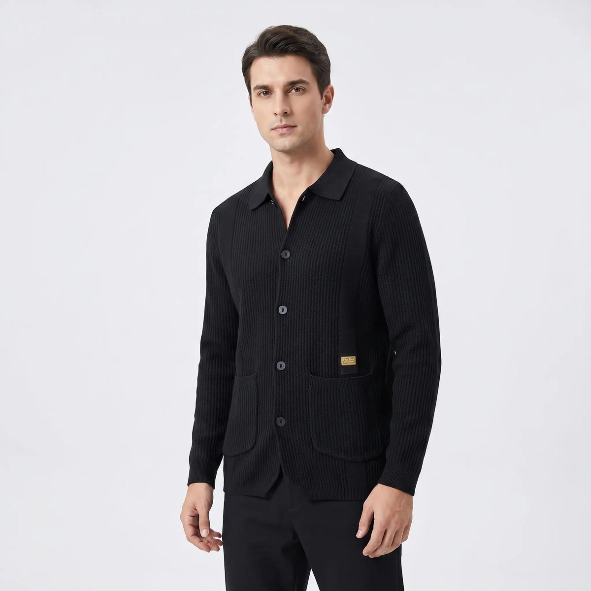 Men's Knit Cardigan Jacket Collared Button Front Textured Sweater Layer Edenforth