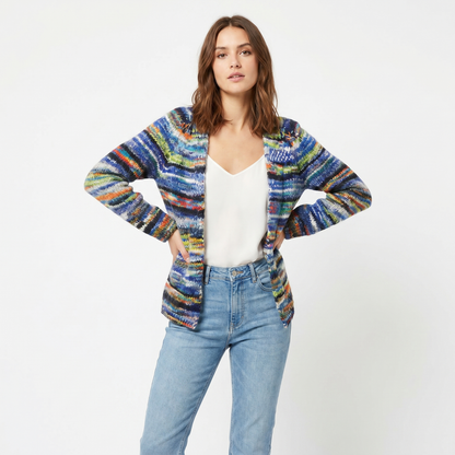 Women's Multicolour Space Dye Cardigan Open-Front Fluffy Chunky Sweater Edenforth