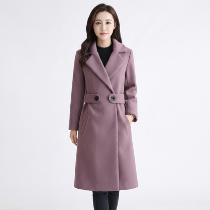 Women's Wool Blend Longline Coat Notch Lapel Double Button A-Line Jacket Edenforth