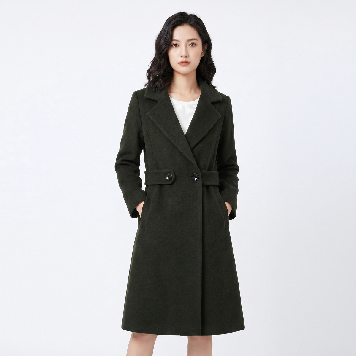 Women's Wool Blend Longline Coat Notch Lapel Double Button A-Line Jacket Edenforth