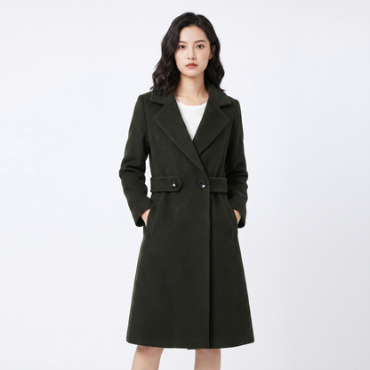 Women's Wool Blend Longline Coat Notch Lapel Double Button A-Line Jacket Edenforth