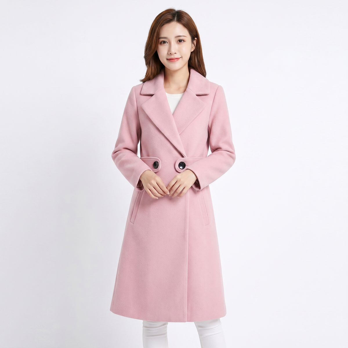 Women's Wool Blend Longline Coat Notch Lapel Double Button A-Line Jacket Edenforth
