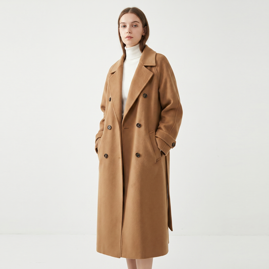 Women's Double-Breasted Wool Blend Longline Coat Oversized Notch Lapel Edenforth