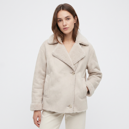 Women's Faux Shearling Aviator Jacket Oversized Sherpa Collar Leather Coat Edenforth