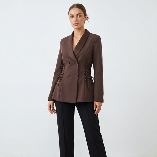 Women's Double-Breasted Blazer Corset Lace-Up Side Shawl Lapel Jacket Edenforth