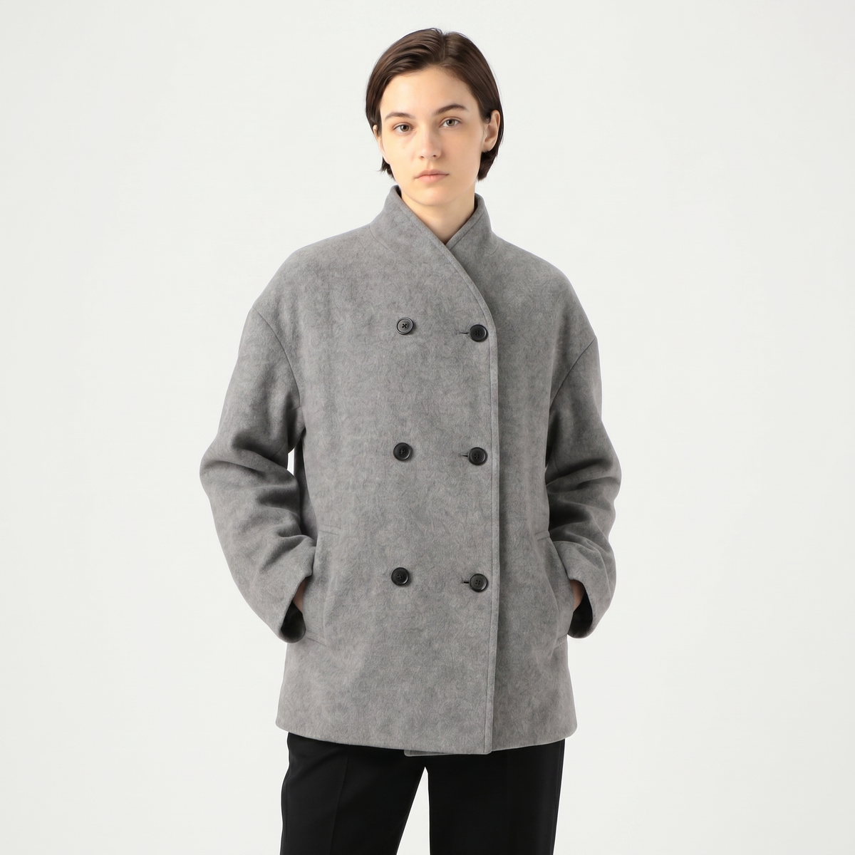 Women's Double-Breasted Wool Blend Short Coat Funnel-Neck Oversized Jacket Edenforth