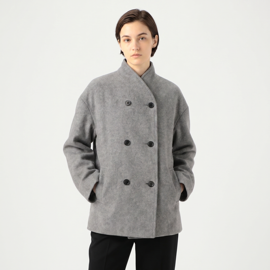 Women's Double-Breasted Wool Blend Short Coat Funnel-Neck Oversized Jacket Edenforth
