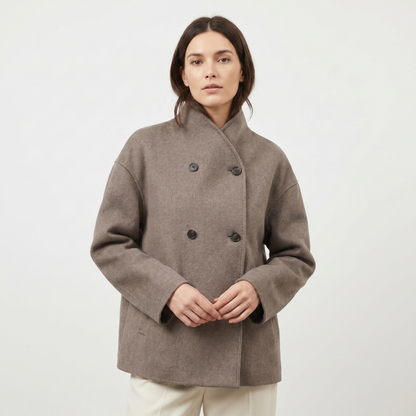 Women's Double-Breasted Wool Blend Short Coat Funnel-Neck Oversized Jacket Edenforth