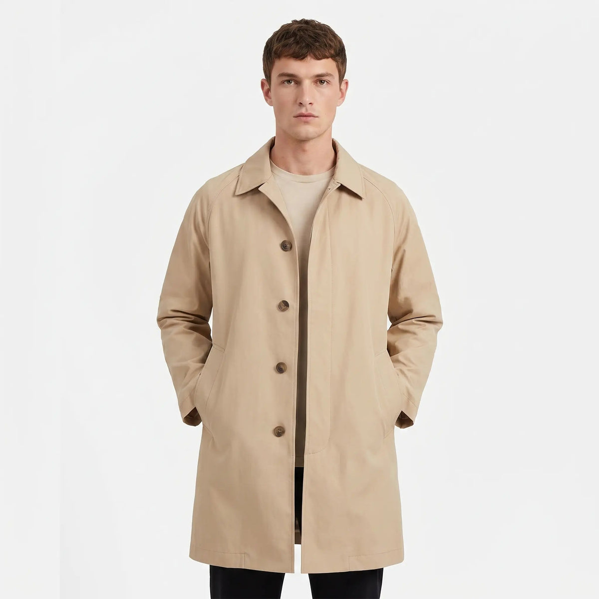 Men's Mac Coat Single-Breasted Button Front Raincoat Mid Length Overcoat Edenforth