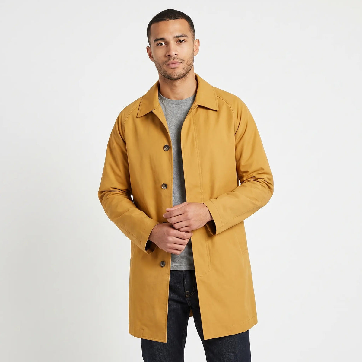 Men's Mac Coat Single-Breasted Button Front Raincoat Mid Length Overcoat Edenforth