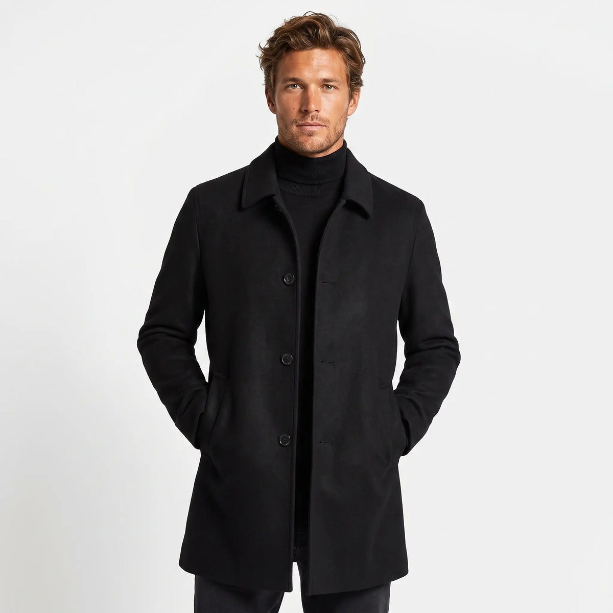 Men's Wool Blend Overcoat Single-Breasted Mid Length Winter Coat Edenforth
