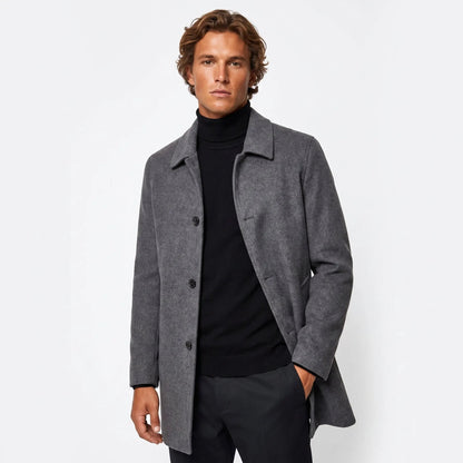 Men's Wool Blend Overcoat Single-Breasted Mid Length Winter Coat Edenforth