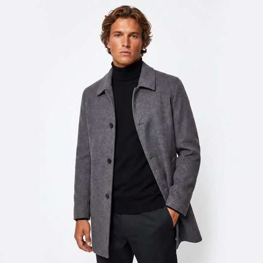 Men's Wool Blend Overcoat Single-Breasted Mid Length Winter Coat Edenforth