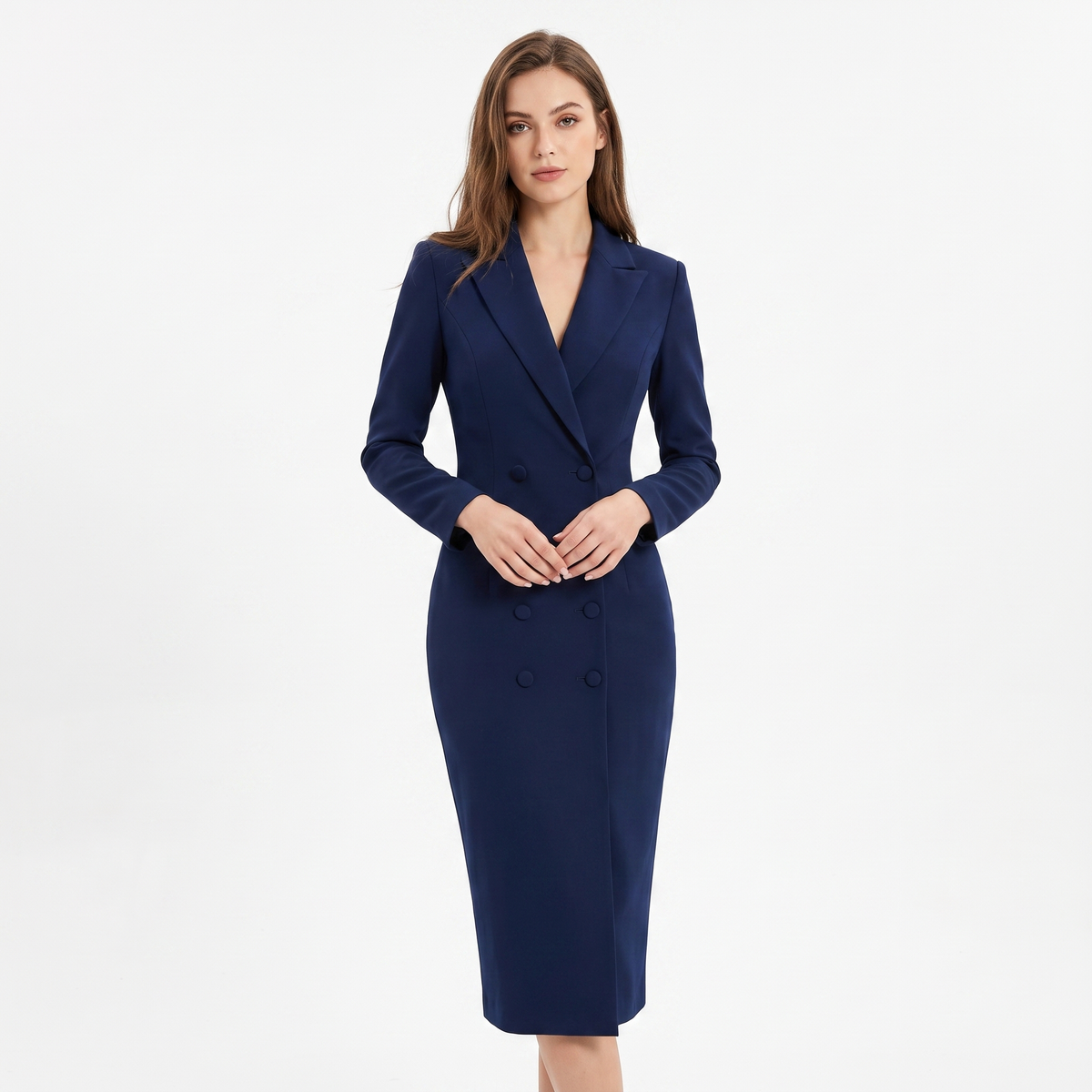 Women's Double-Breasted Blazer Long-Sleeve Tailored Pencil Midi Dress Edenforth