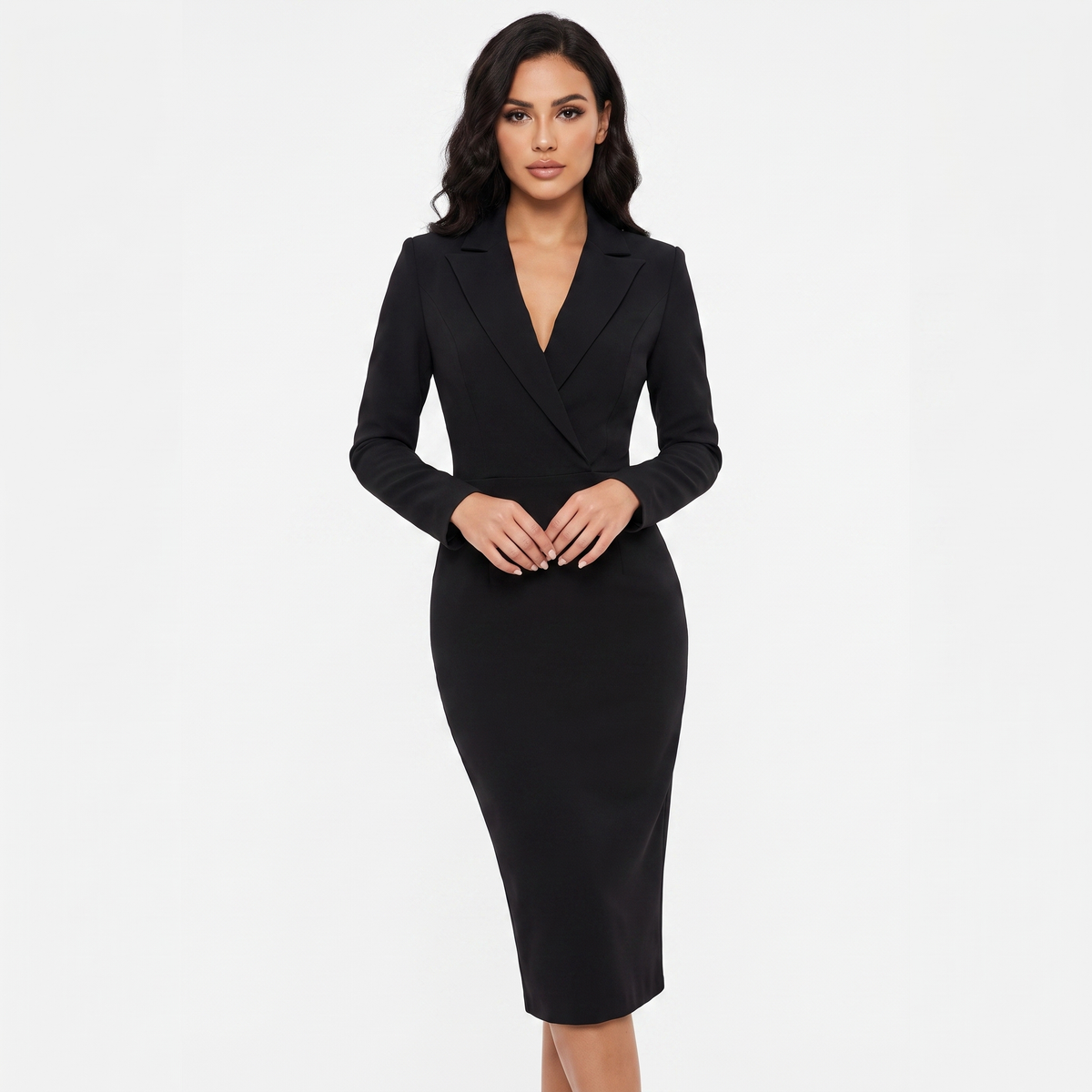 Women's Double-Breasted Blazer Long-Sleeve Tailored Pencil Midi Dress Edenforth