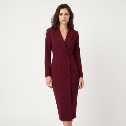 Women's Double-Breasted Blazer Long-Sleeve Tailored Pencil Midi Dress Edenforth