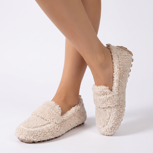 Women's Fluffy Faux-Fur Loafers Slip-On Flat Teddy Shoes Winter Moccasins Edenforth