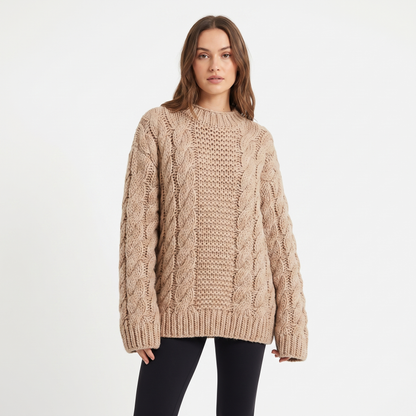Women's Chunky Cable Knit Oversized Sweater Turtleneck Batwing Sleeve Edenforth