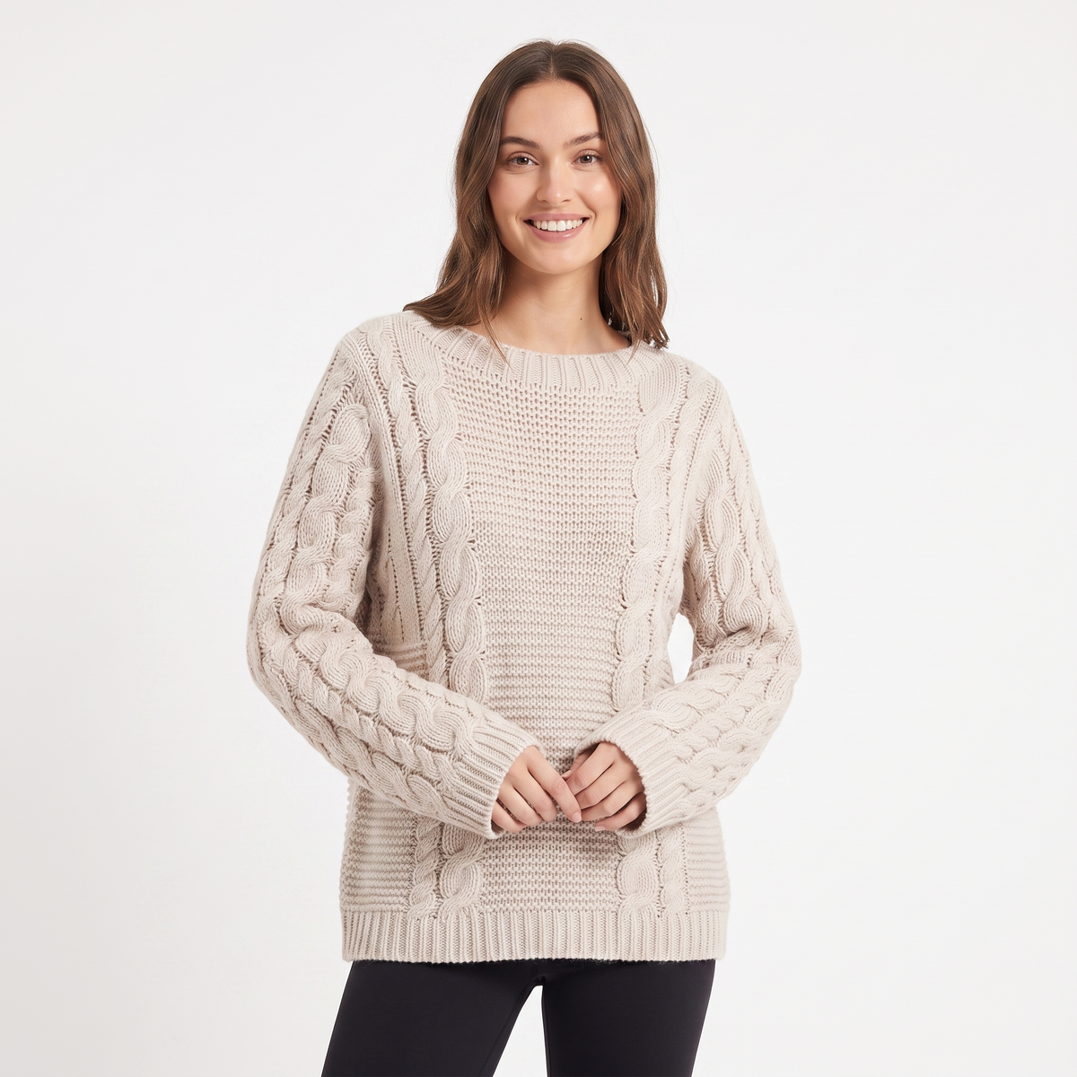 Women's Chunky Cable Knit Oversized Sweater Turtleneck Batwing Sleeve Edenforth