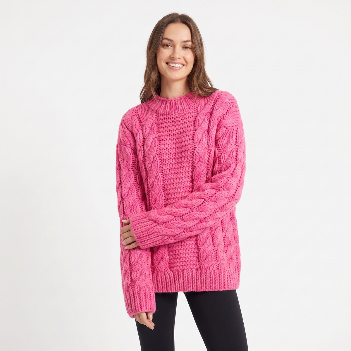 Women's Chunky Cable Knit Oversized Sweater Turtleneck Batwing Sleeve Edenforth