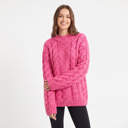 Women's Chunky Cable Knit Oversized Sweater Turtleneck Batwing Sleeve Edenforth