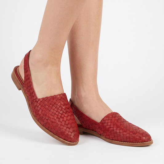 Women's Woven Pointed Toe Flat Shoes Slip-On Leather Look Loafer Edenforth