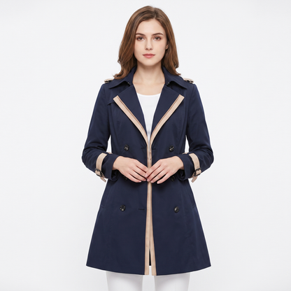 Women's Double-Breasted Trench Coat Belted Contrast Trim Fitted Spring Edenforth